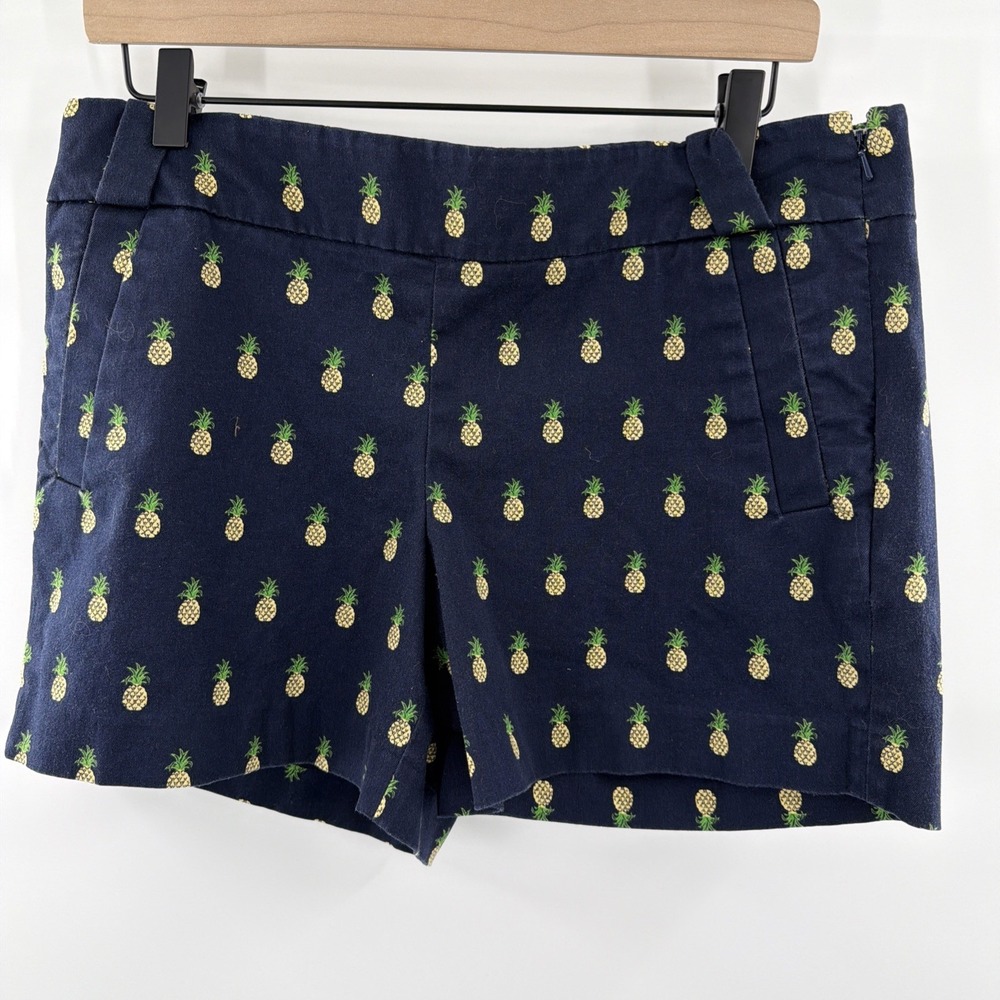 J.Crew Women's Pineapple Print Chino Shorts Navy Size 8 Stretch Cotton 5" Inseam